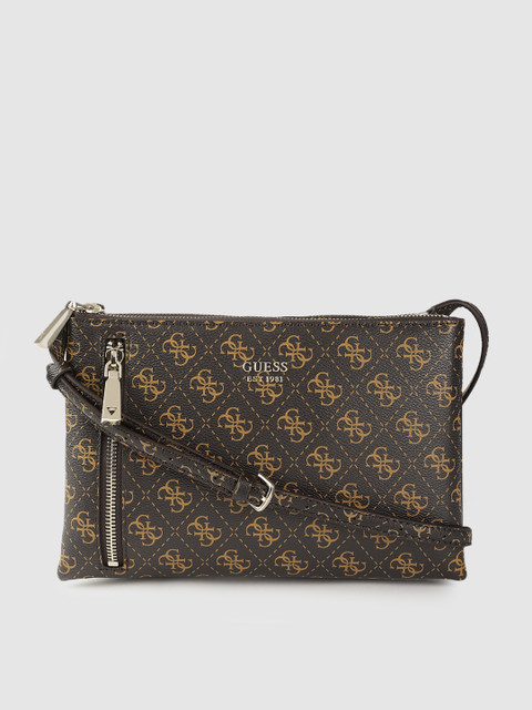 

GUESS Coffee Brown & Beige Brand Logo Print Sling Bag
