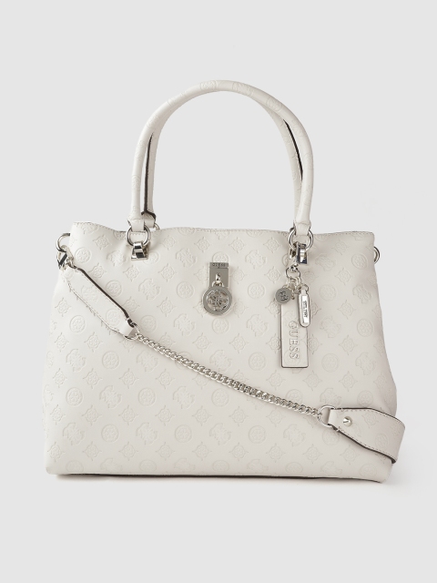 

GUESS Grey Ethnic Motifs Embossed Structured Handheld Bag with Tab & Pouch