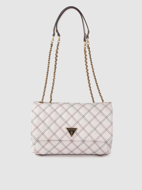 

GUESS White Textured PU Structured Shoulder Shoulder Bag with Quilted Surface