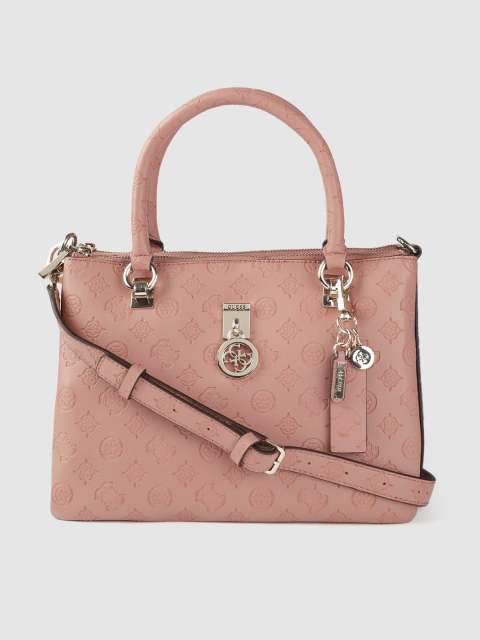 

GUESS Dusty Pink Brand Logo Textured Handheld Bag with Detachable Sling Strap