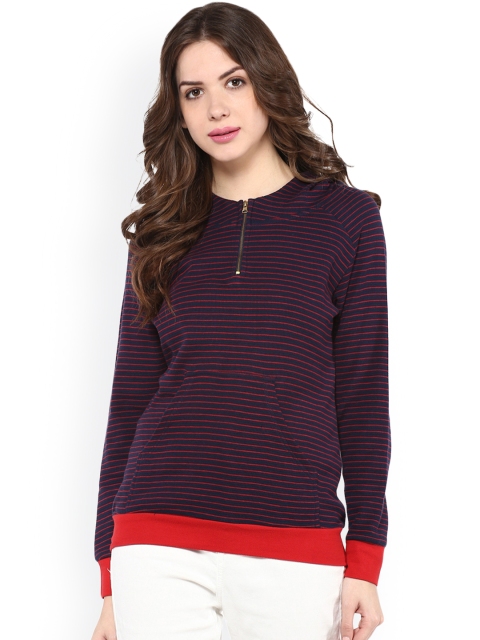 

Zima Leto Navy & Red Striped Hooded Sweatshirt, Navy blue