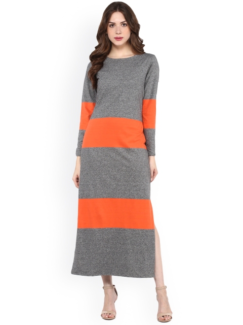 

Zima Leto Grey Melange & Orange Colourblocked Maxi Dress