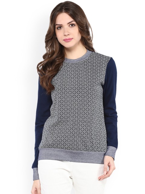 

Zima Leto Navy & White Printed Sweater, Navy blue