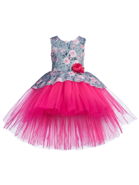 

Toy Balloon kids Fuchsia Floral Printed Fit & Flare Net Dress