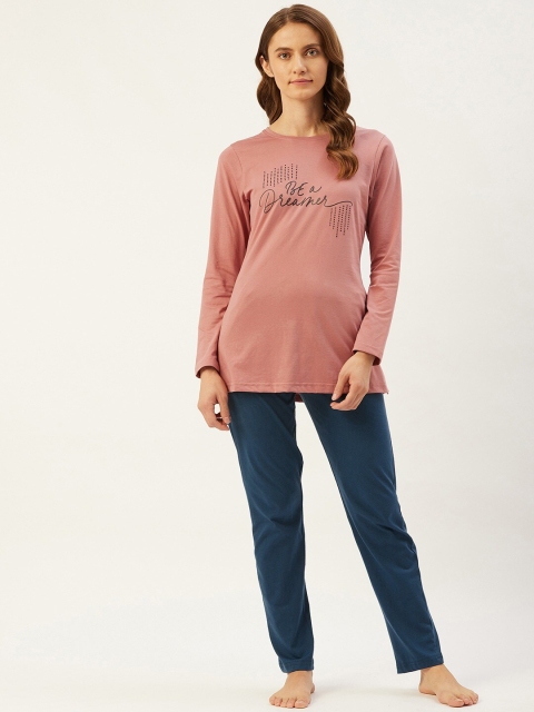 

Sweet Dreams Women Pink & Navy Blue Printed Night suit