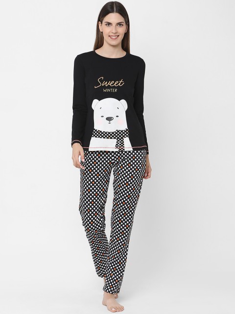 

Sweet Dreams Women Black & White Printed Night suit