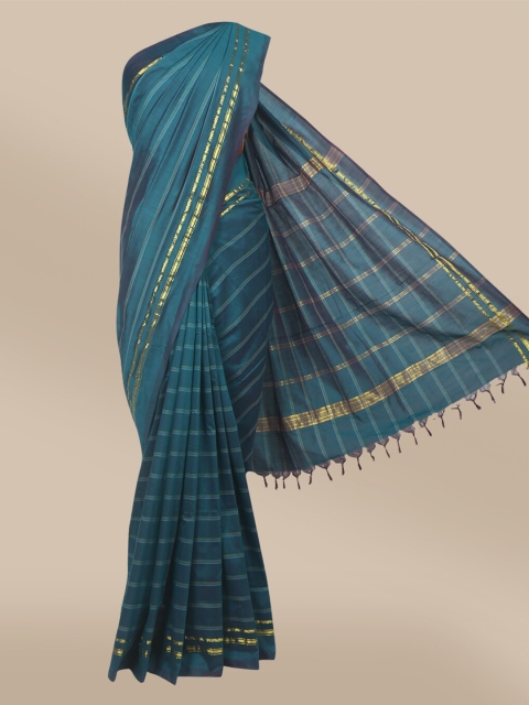 

The Chennai Silks Green & Gold-Toned Striped Saree