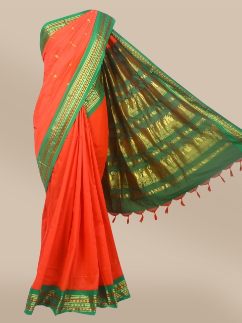 

The Chennai Silks Red & Green Ethnic Motifs Zari Saree