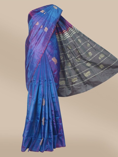 

The Chennai Silks Blue & Grey Woven Design Saree