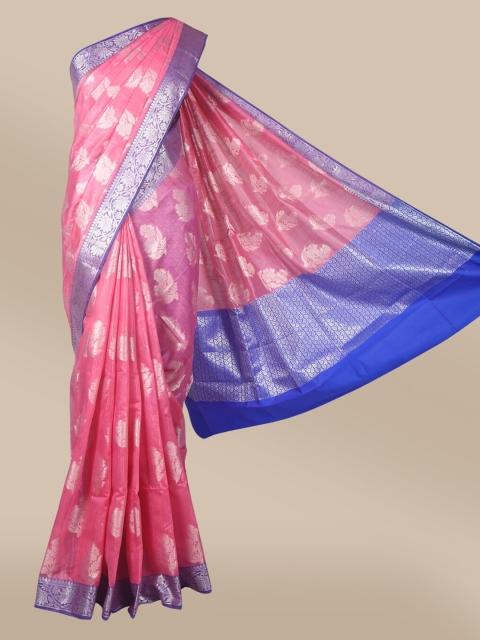 

The Chennai Silks Pink & Blue Woven Design Zari Tissue Fusion Saree