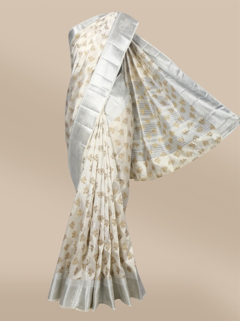 

The Chennai Silks Off White & Silver-Toned Ethnic Motifs Zari Jute Cotton Saree