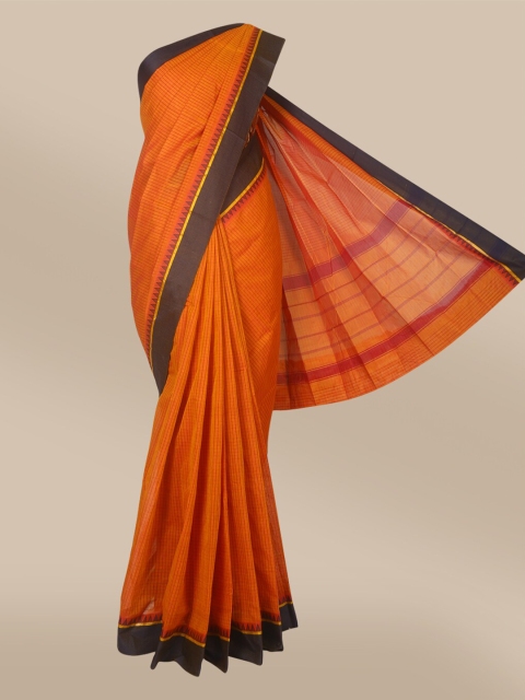 

The Chennai Silks Orange & Purple Checked Pure Cotton Fusion Chettinad Saree