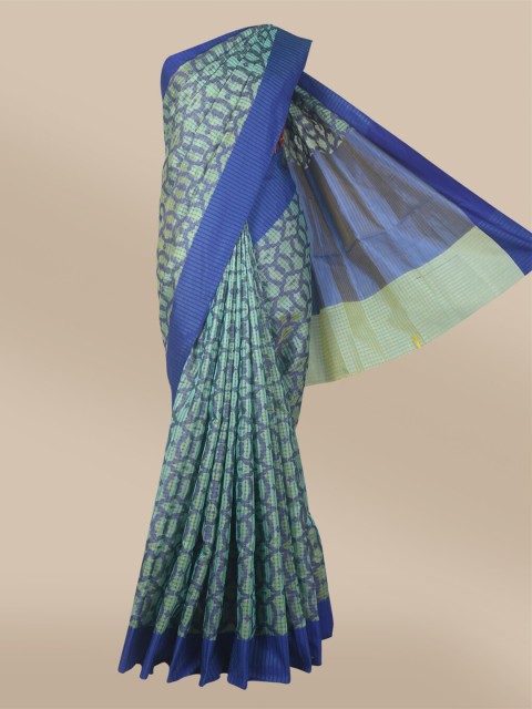 

The Chennai Silks Green & Blue Woven Design Net Kota Saree