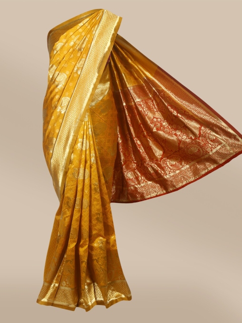 

The Chennai Silks Mustard & Red Woven Design Zari Art Silk Fusion Banarasi Saree