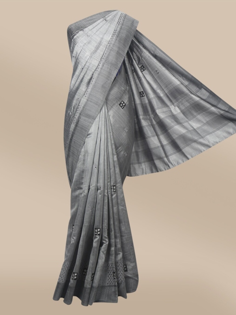 

The Chennai Silks Grey Woven Design Embroidered Jute Cotton Fusion Saree