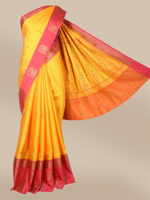 

The Chennai Silks Yellow & Magenta Woven Design Zari Organza Saree