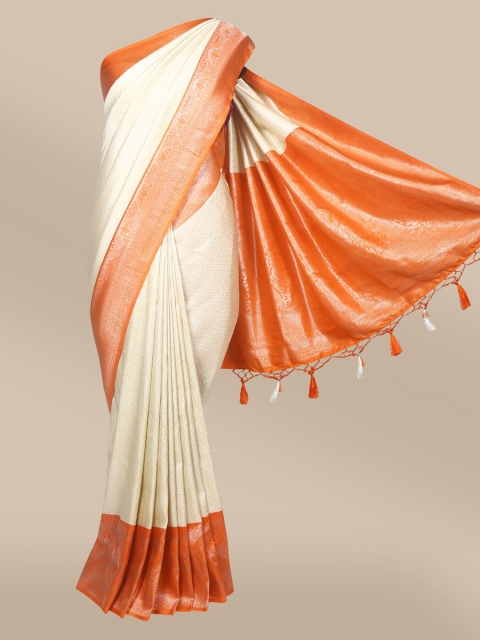 

The Chennai Silks Off White & Silver-Toned Woven Design Zari Art Silk Fusion Saree