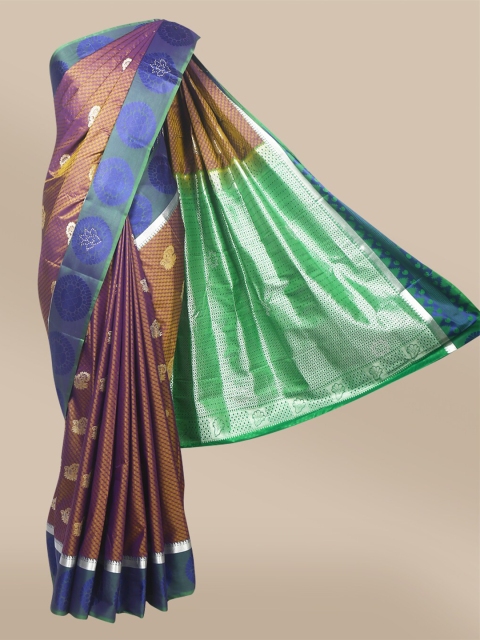 

The Chennai Silks Brown & Blue Woven Design Zari Art Silk Saree