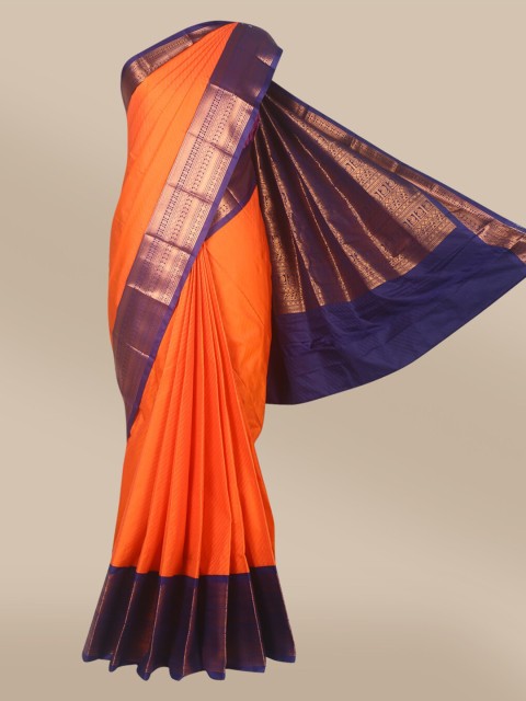 

The Chennai Silks Orange & Purple Ethnic Motifs Zari Pure Silk Dharmavaram Saree