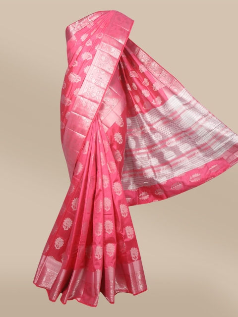 

The Chennai Silks Pink & Silver-Toned Woven Design Zari Jute Cotton Fusion Saree