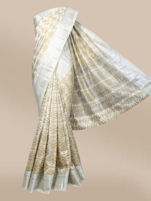 

The Chennai Silks Off White & Gold-Toned Woven Design Zari Jute Cotton Saree