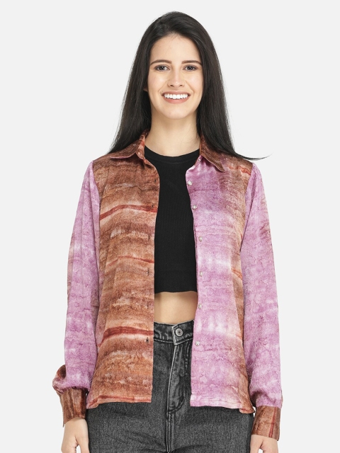 

DECHEN Women Purple & Brown Classic Printed Casual Shirt