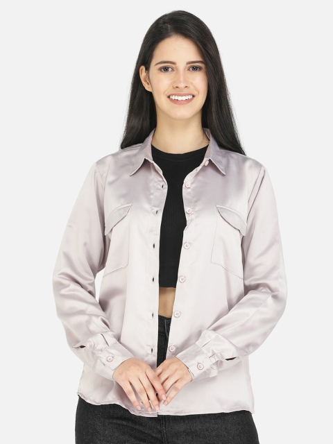 

DECHEN Women Beige Classic Casual Satin Shirt