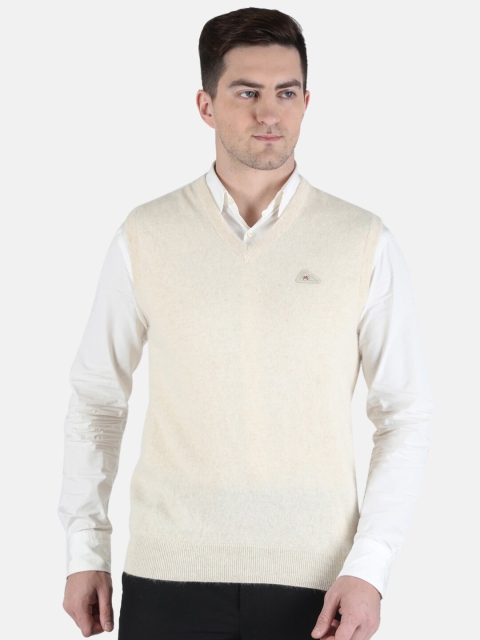 

Monte Carlo Men Cream-Coloured Wool Solid Sweater Vest