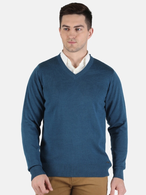 

Monte Carlo Men Blue Solid Wool Knitted Long Sleeves Pullover Sweater