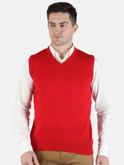

Monte Carlo Men Red Solid Wool Knitted Sweater Vest