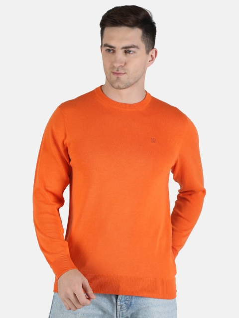 

Monte Carlo Men Orange Cotton Solid Pullover Sweater