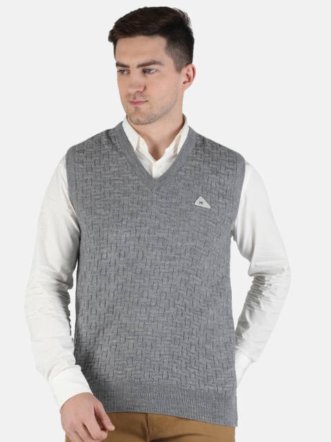 

Monte Carlo Men Grey Self Design Wool Blend Knitted Sweater Vest