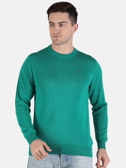 

Monte Carlo Men Sea Green Solid Cotton Knitted Long Sleeves Pullover Sweater