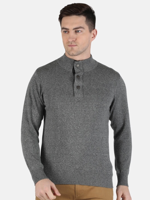 

Monte Carlo Men Grey Solid Cotton Turtle Neck Pullover