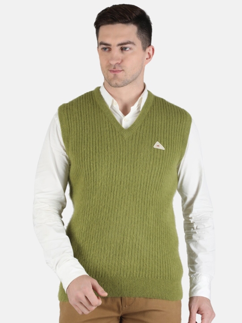

Monte Carlo Men Olive Green Striped Sweater Vest