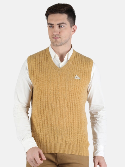 

Monte Carlo Men Mustard Self Design Wool Cable Knit Sweater Vest