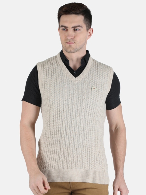 

Monte Carlo Men Cream-Coloured Striped Sweater Vest