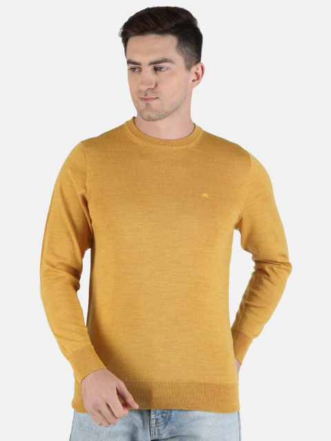 

Monte Carlo Men Mustard Solid Pure Wool Knitted Long Sleeves Pullover