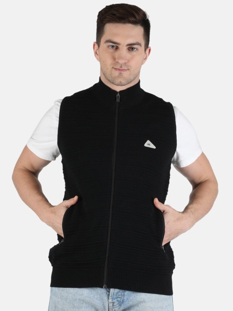 

Monte Carlo Men Black Wool Blend Solid Pullover Cardigan with Zip Detail