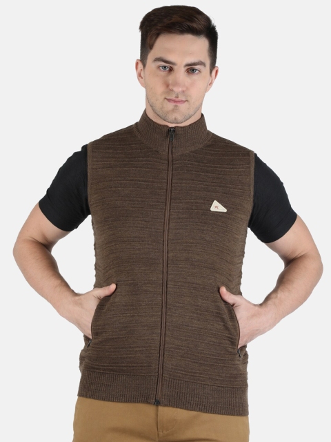 

Monte Carlo Men Brown Brown Wool Blend Solid Cardigan with Zip Detail