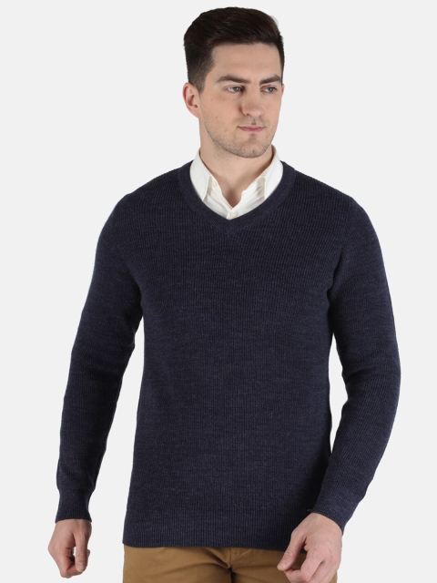 

Monte Carlo Men Navy Blue Solid Wool Pullover Sweater