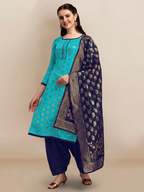 

Ethnic Junction Navy Blue & Gold-Toned Jute Cotton Unstitched Dress Material