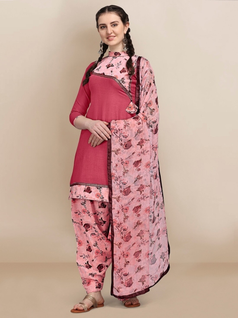 

Ethnic Junction Pink & Brown Printed Unstitched Dress Material