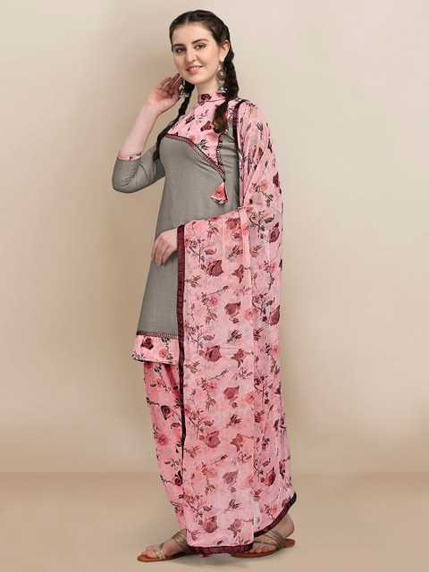 

Ethnic Junction Beige & Pink Printed Unstitched Dress Material