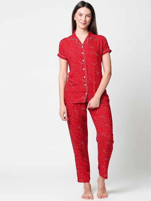 

Zeyo Women Red & White Printed Night suit