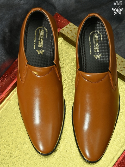 

ALBERTO MORENO Men Tan Brown Formal Slip-On Shoes