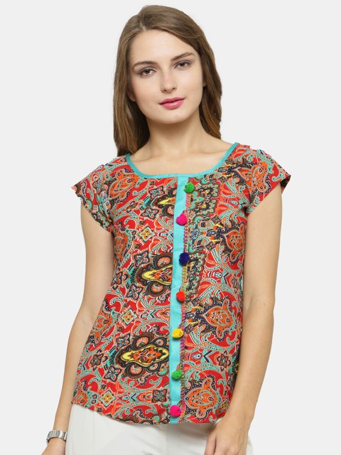 

Enchanted Drapes Red & Orange Print Crepe Top