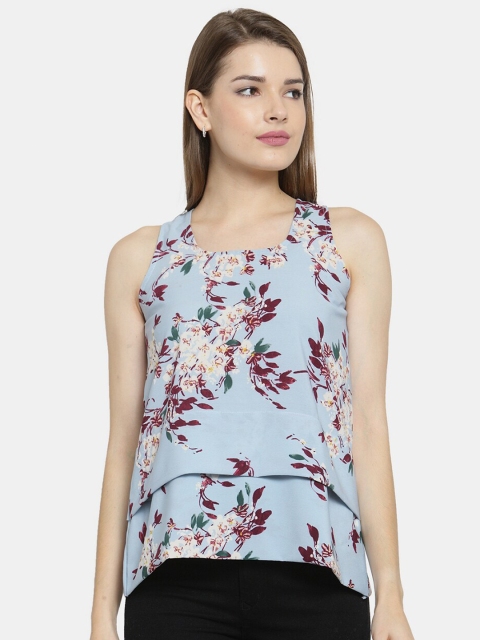 

Enchanted Drapes Blue & Maroon Floral Print Layered Crepe Top