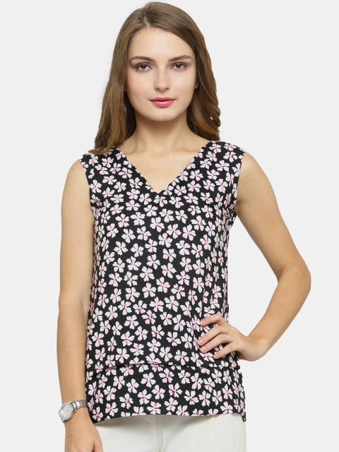 

Enchanted Drapes Black Floral Print Crepe Top
