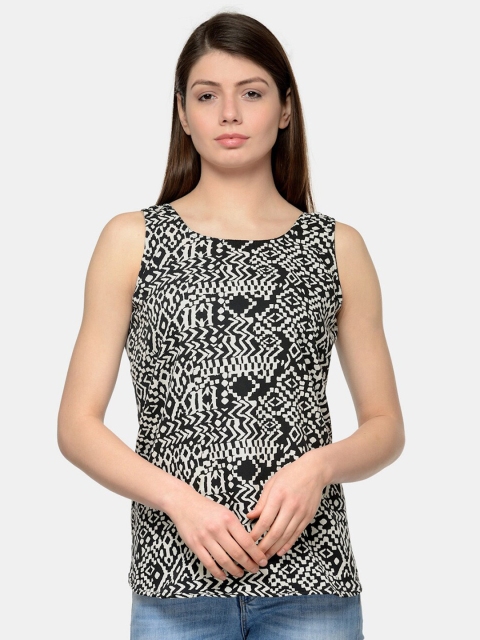 

Enchanted Drapes Black & White Geometric Print Crepe Top
